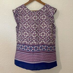 THE LIMITED Boho Print Silky Ruffle Sleeve Blouse Zip Back